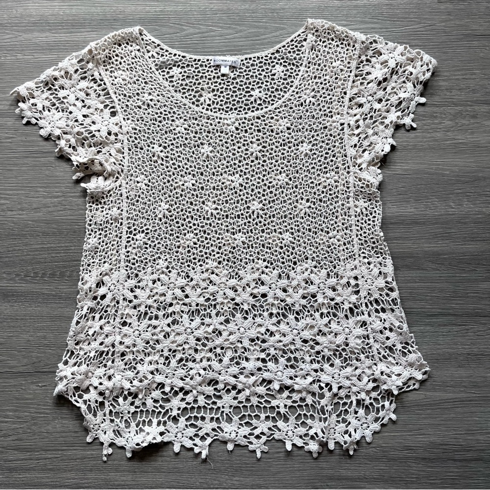 Festival Cream Crochet Doilie Short Sleeved Top